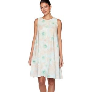 Ruby Rd.Round Neck Floral Shift Dress Sz PM Womens Petite Linen Blend Sleeveless